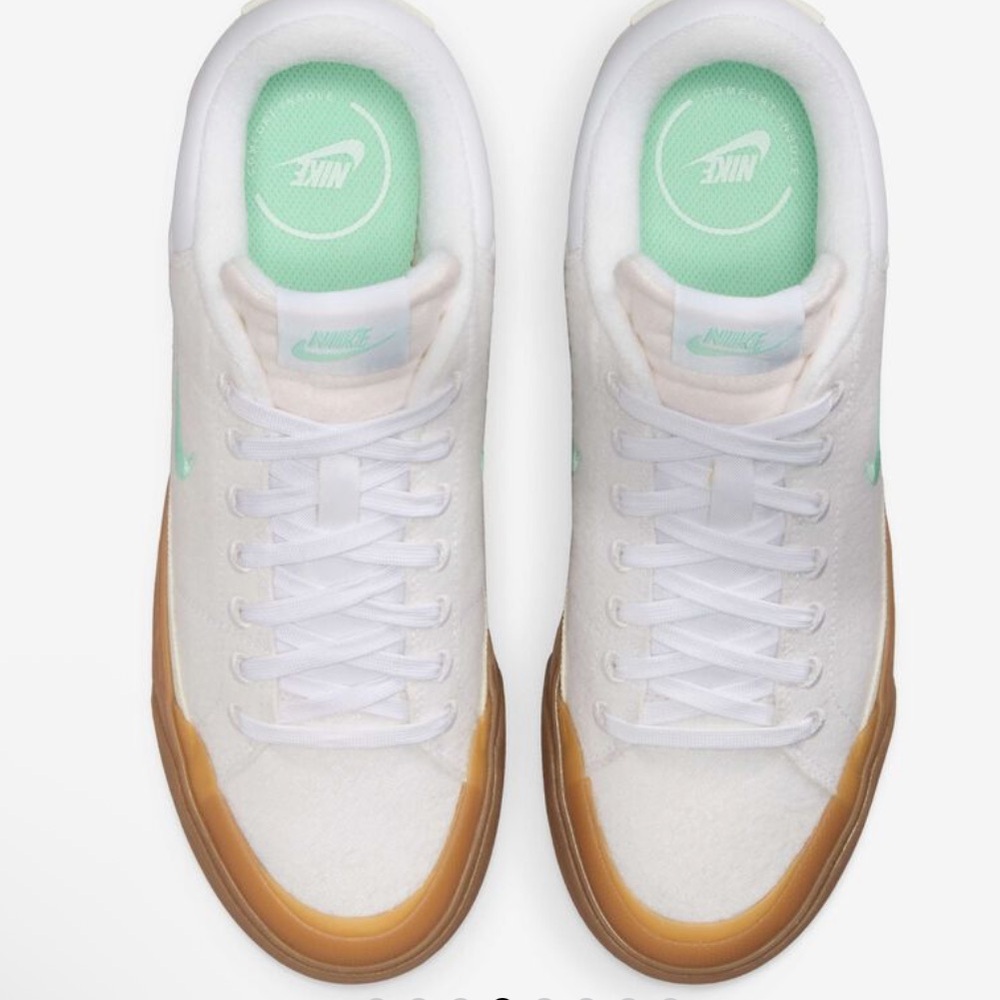 Nike Court Legacy Lift White Sneakers with Gum Soles and Mint Accents Size 8 - Picture 12 of 12